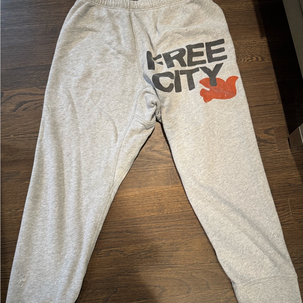 freecity Gray and Red Sweatpants Relaxed Fit Joggers